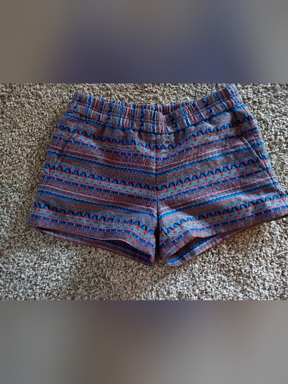 J. Crew Multicolor Aztec-Pattern Athletic Shorts in Blue and Pink